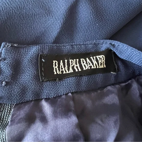 Vintage Ralph Baker Dress Navy Blue Pleated Skirt Chiffon Midi Dres Midi Size 6 - Picture 13 of 16